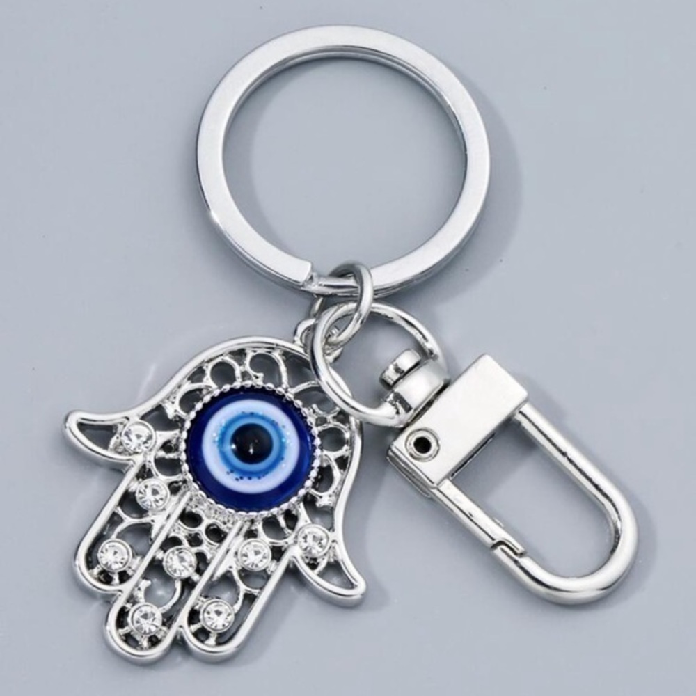 Street Evil Eye Detail Hamsa Hand Charm Keychain